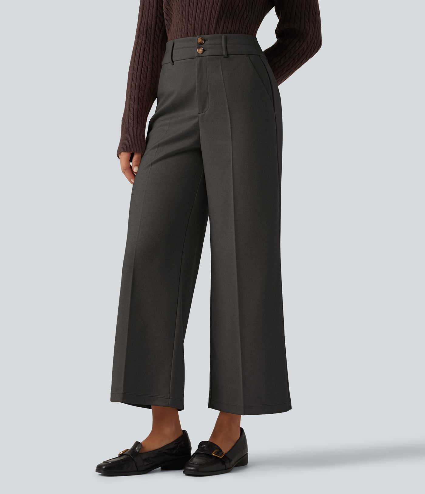 High Waisted Straight Leg Work Pants with Pockets