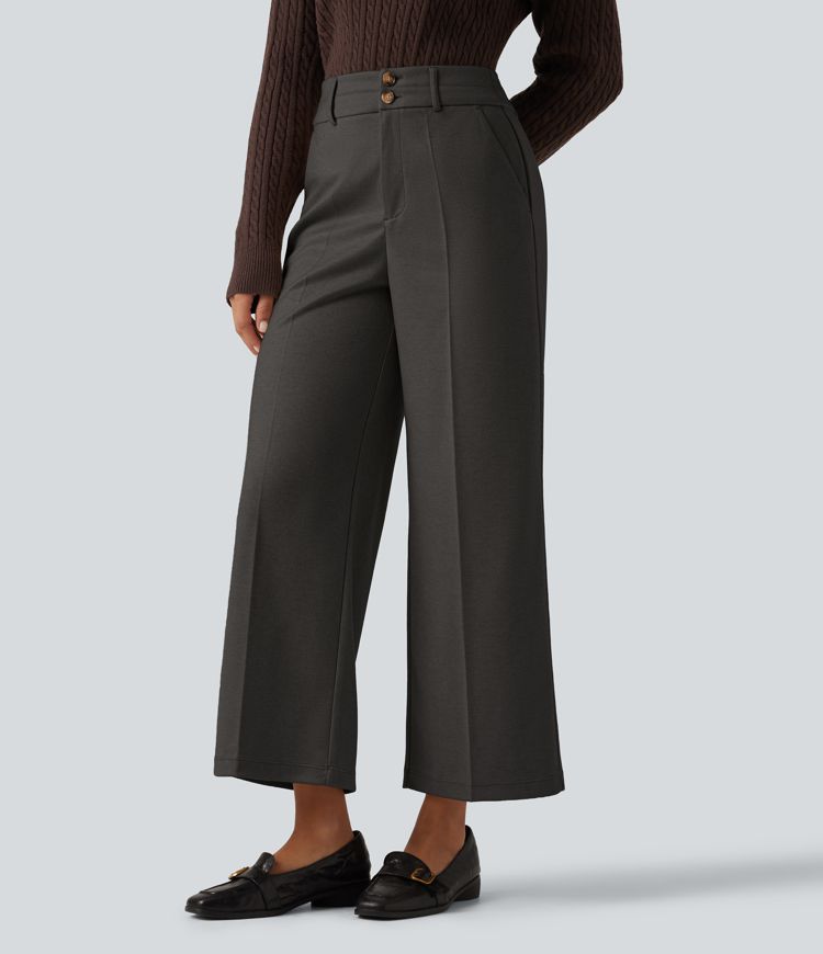 High Waisted Straight Leg Work Pants with Pockets