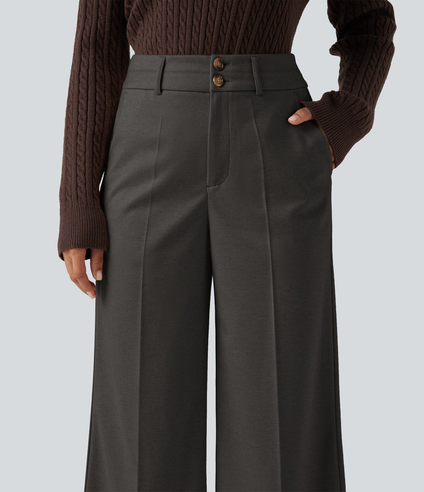 High Waisted Straight Leg Work Pants with Pockets