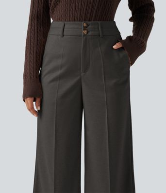 High Waisted Straight Leg Work Pants with Pockets