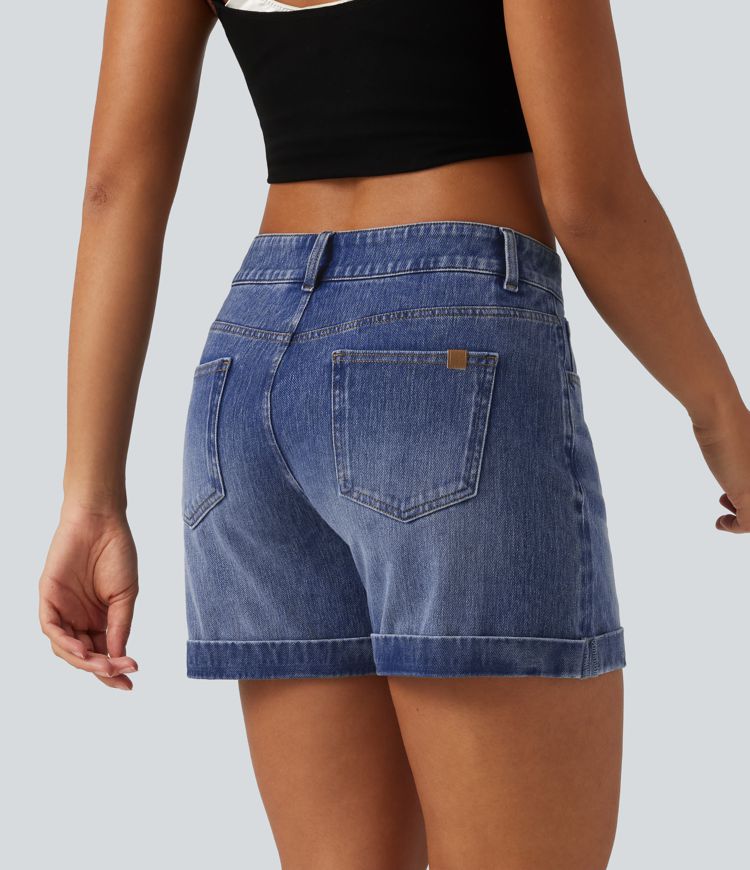 Halara Flex™ - Lässige Shorts aus Denim mit niedrigem Bund, mehreren Taschen und gerolltem Saum - 12,7 cm Halara Flex™ - Lässige Shorts aus Denim mit niedrigem Bund, mehreren Taschen und gerolltem Saum - 12,7 cm