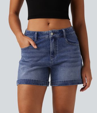 Halara Flex™ - Lässige Shorts aus Denim mit niedrigem Bund, mehreren Taschen und gerolltem Saum - 12,7 cm Halara Flex™ - Lässige Shorts aus Denim mit niedrigem Bund, mehreren Taschen und gerolltem Saum - 12,7 cm