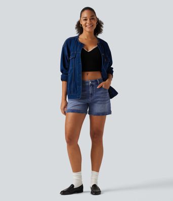 Halara Flex™ - Lässige Shorts aus Denim mit niedrigem Bund, mehreren Taschen und gerolltem Saum - 12,7 cm Halara Flex™ - Lässige Shorts aus Denim mit niedrigem Bund, mehreren Taschen und gerolltem Saum - 12,7 cm