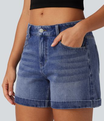 Halara Flex™ - Lässige Shorts aus Denim mit niedrigem Bund, mehreren Taschen und gerolltem Saum - 12,7 cm Halara Flex™ - Lässige Shorts aus Denim mit niedrigem Bund, mehreren Taschen und gerolltem Saum - 12,7 cm