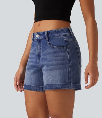 Halara Flex™ - Lässige Shorts aus Denim mit niedrigem Bund, mehreren Taschen und gerolltem Saum - 12,7 cm Halara Flex™ - Lässige Shorts aus Denim mit niedrigem Bund, mehreren Taschen und gerolltem Saum - 12,7 cm
