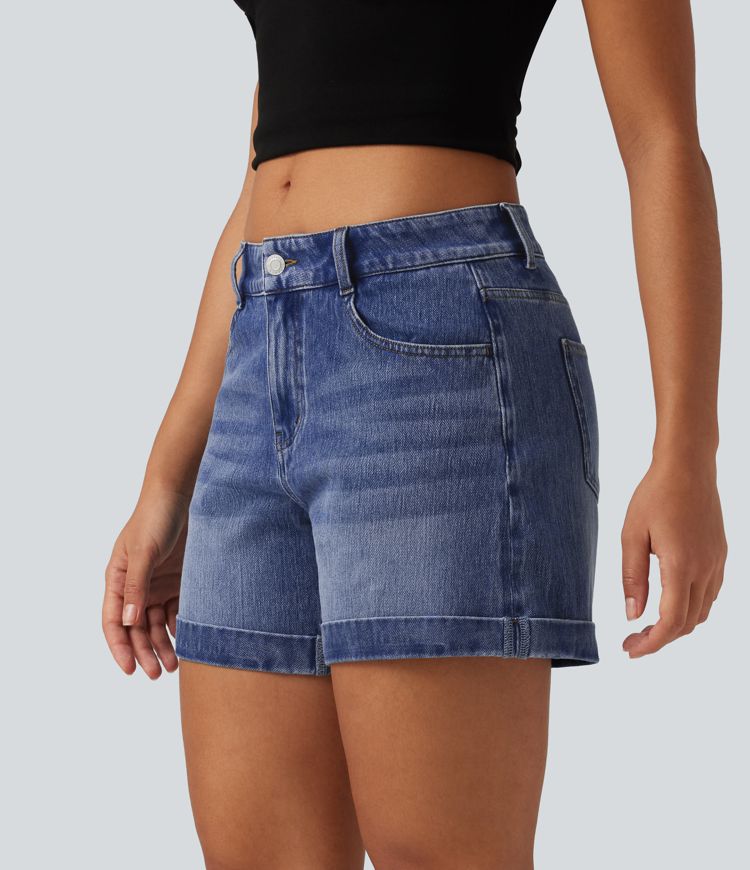 Halara Flex™ - Lässige Shorts aus Denim mit niedrigem Bund, mehreren Taschen und gerolltem Saum - 12,7 cm Halara Flex™ - Lässige Shorts aus Denim mit niedrigem Bund, mehreren Taschen und gerolltem Saum - 12,7 cm