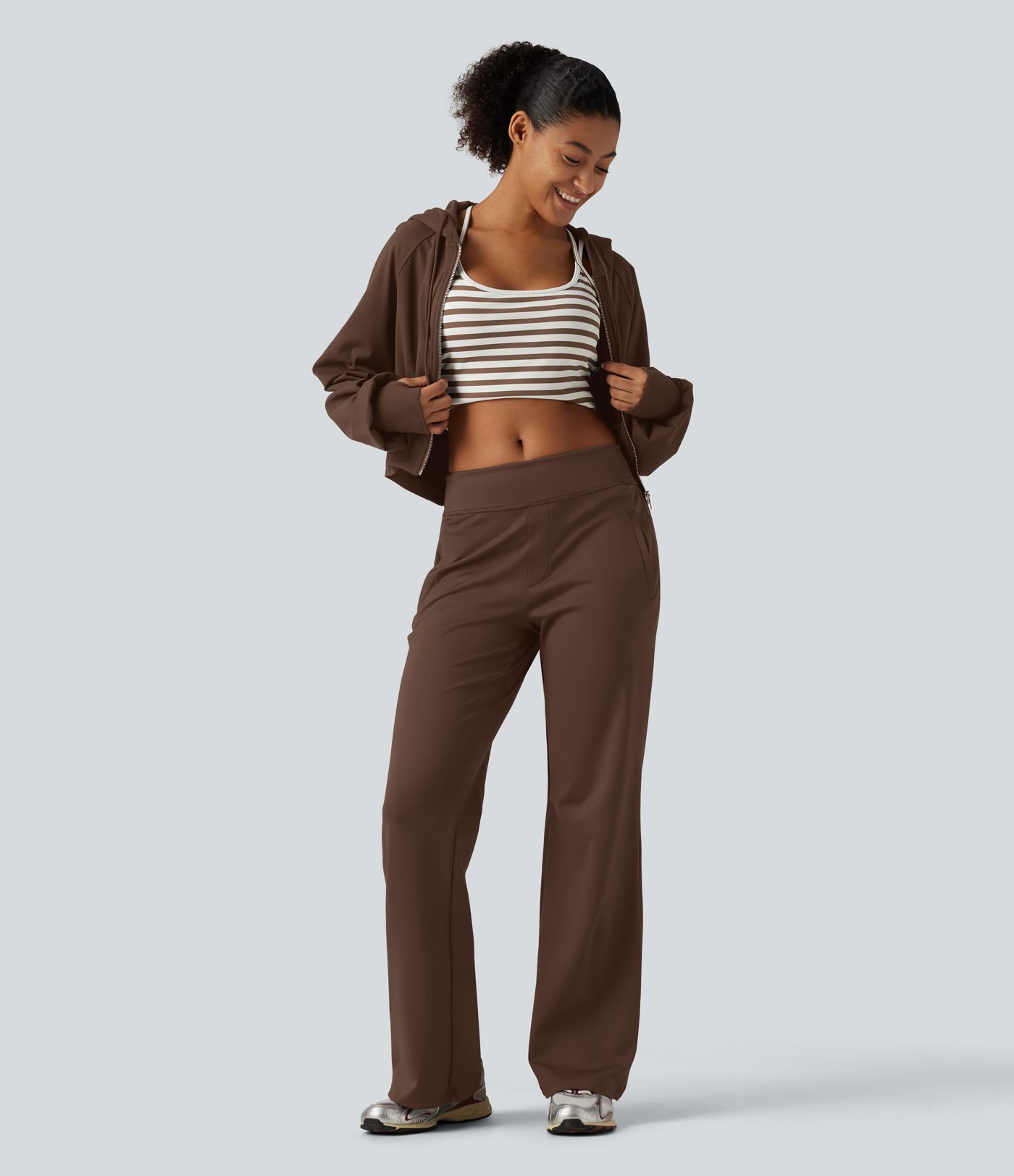 Hooded Raglan Sleeve Cropped Yoga Jacket with Hidden Pocket and Thumb Holes 