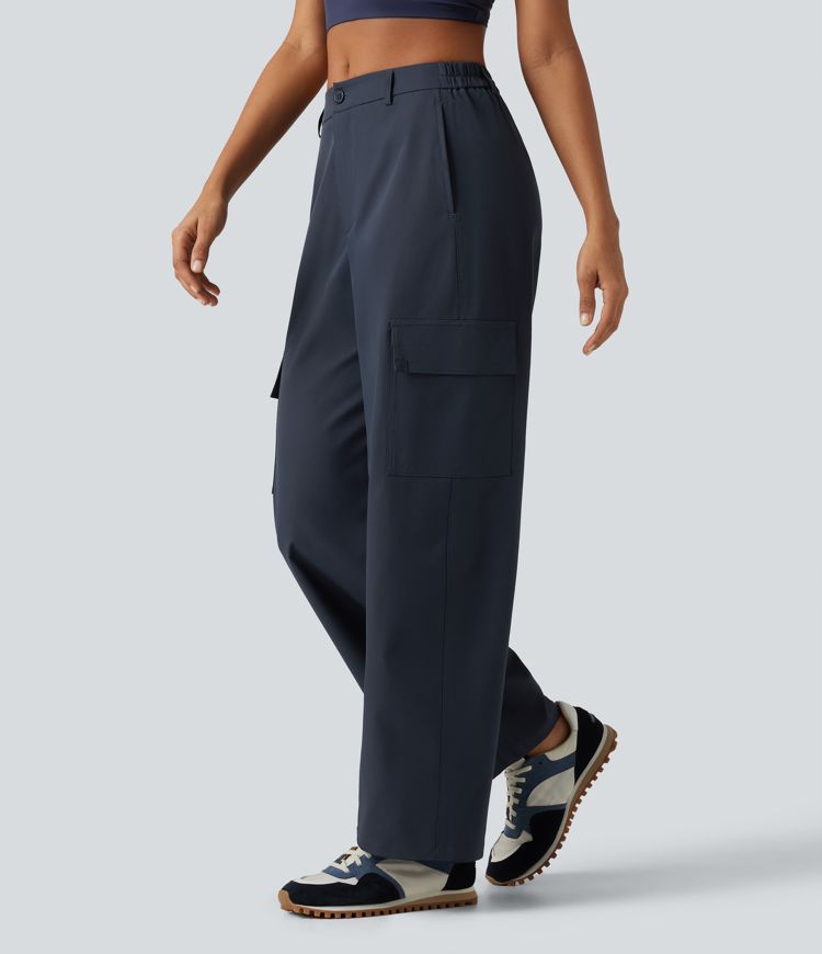 Water Repellent Wear-Resistant Mid Rise Barrel Leg Hiking Cargo Pants with Pockets Water Repellent Wear-Resistant Mid Rise Barrel Leg Hiking Cargo Pants with Pockets