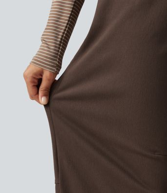Mid Rise Barrel Leg Casual Cotton Pants with Pockets