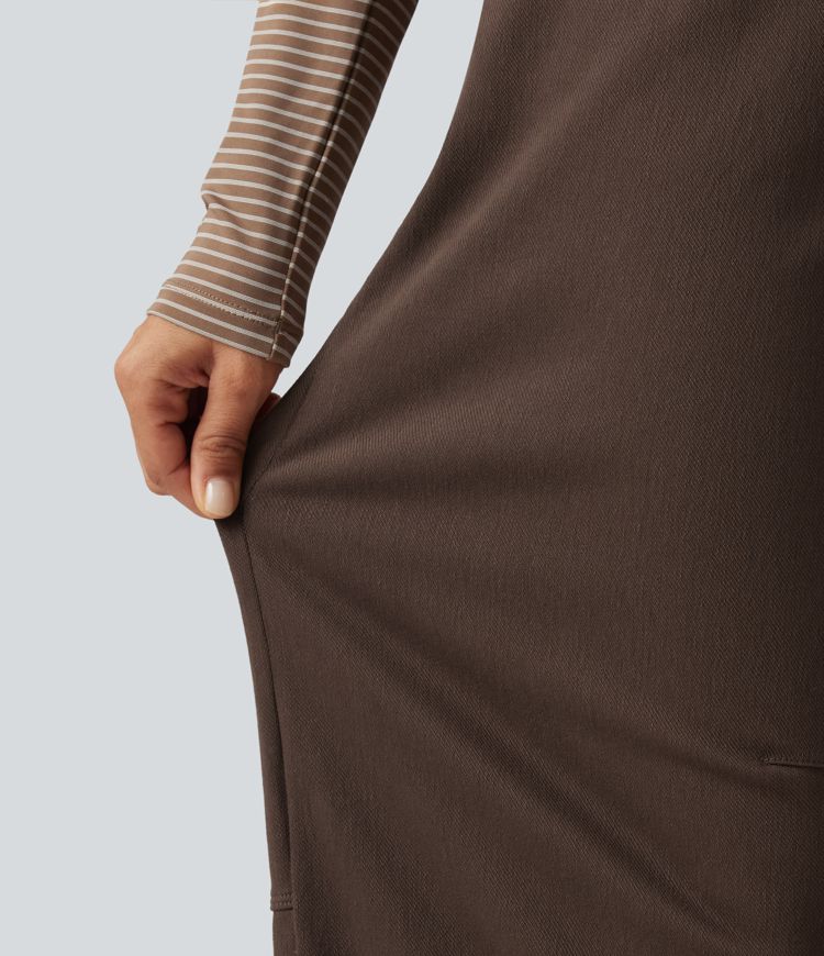 Mid Rise Barrel Leg Casual Cotton Pants with Pockets