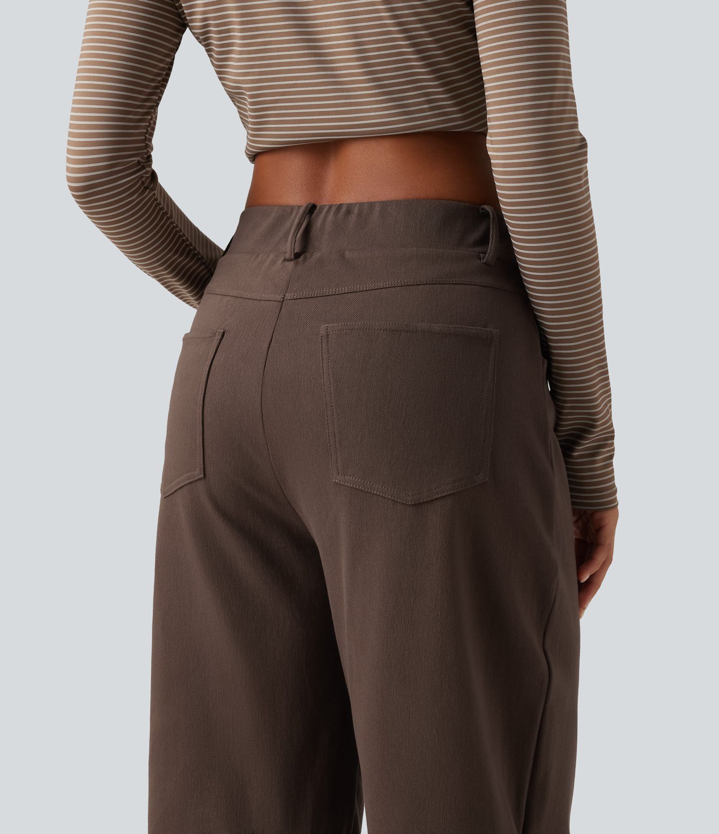 Mid Rise Barrel Leg Casual Cotton Pants with Pockets