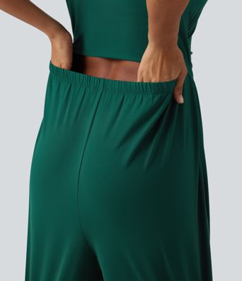 Combinaison décontractée à encolure carrée, manches courtes et jambes larges, avec poches - édition Easy Peezy Combinaison décontractée à encolure carrée, manches courtes et jambes larges, avec poches - édition Easy Peezy