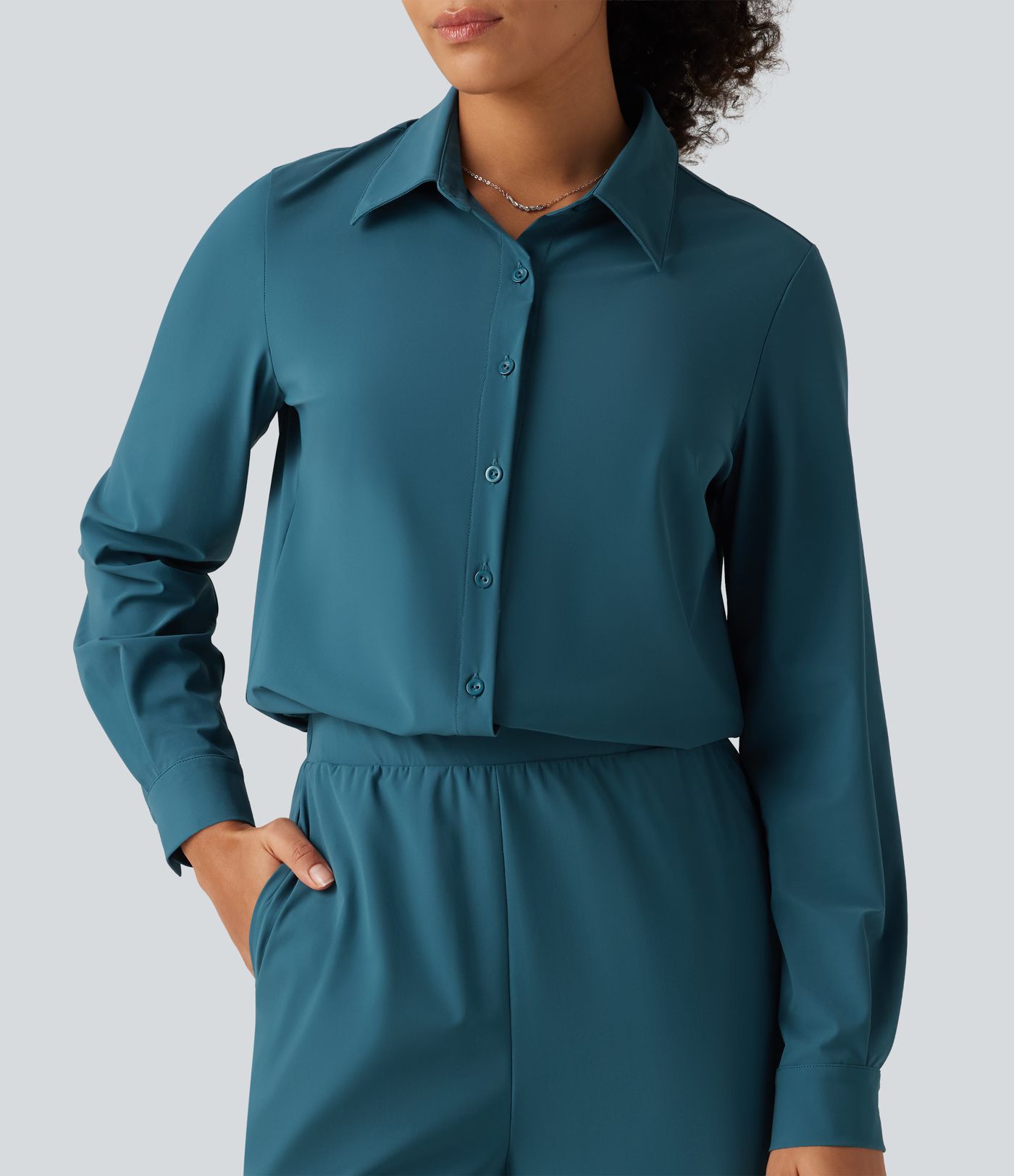Long Sleeve Straight Leg Work Shirt Jumpsuit with Pockets-Easy Peezy Edition