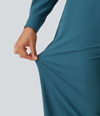 Long Sleeve Straight Leg Work Shirt Jumpsuit with Pockets-Easy Peezy Edition