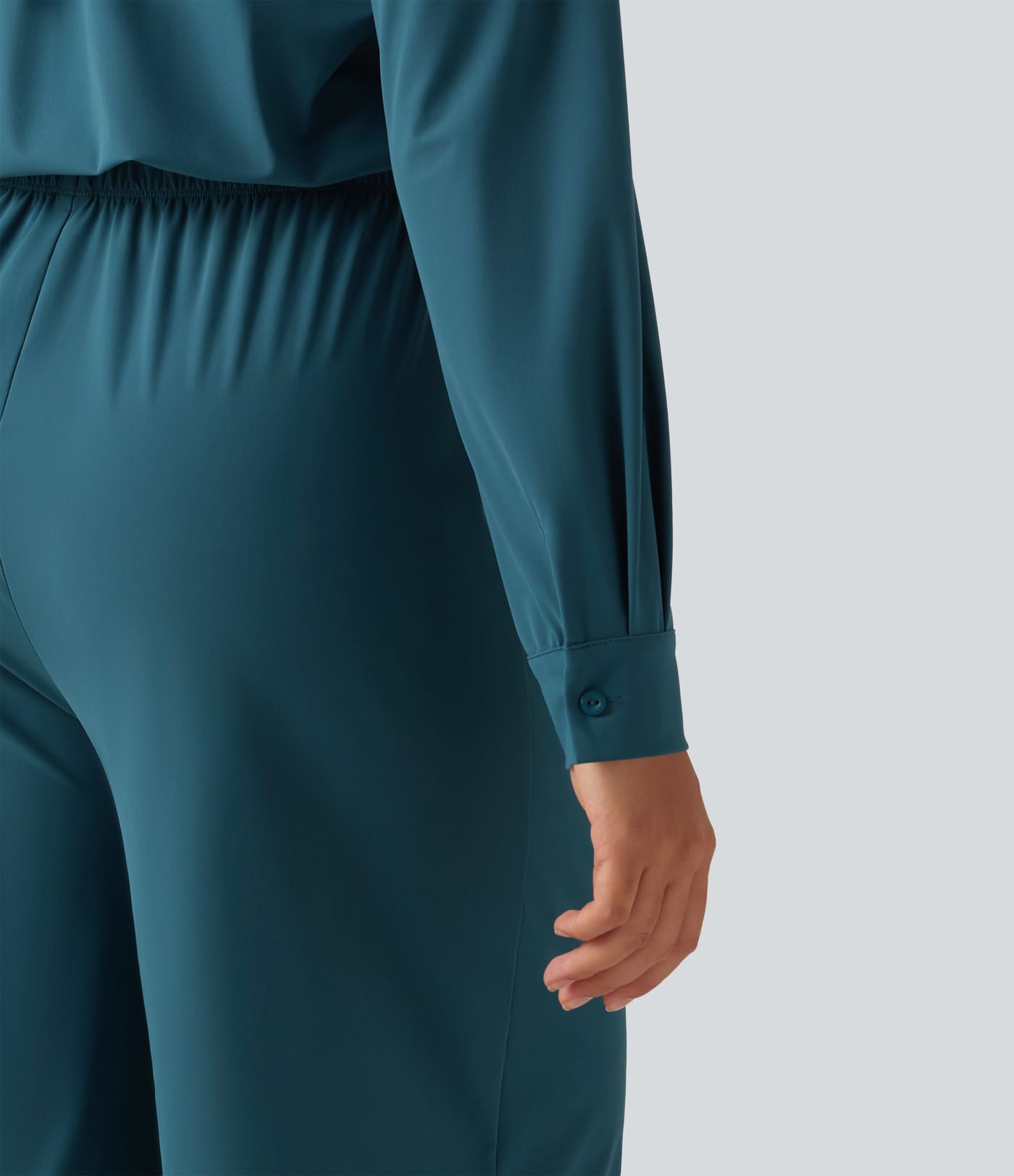 Long Sleeve Straight Leg Work Shirt Jumpsuit with Pockets-Easy Peezy Edition