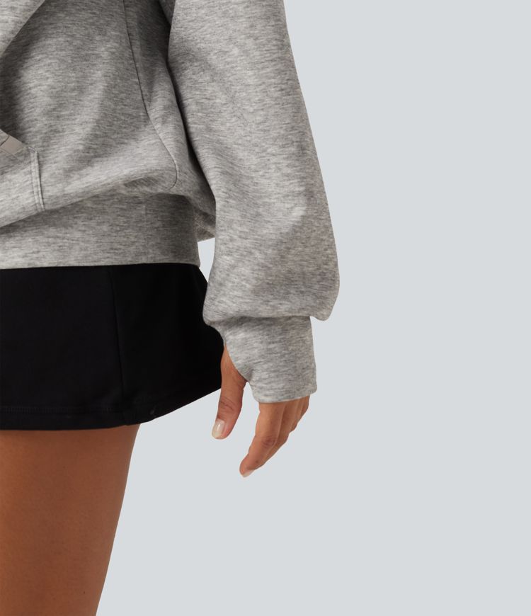 One Shoulder Long Sleeve Pullover Casual Sweatshirt with Pocket and Thumbholes