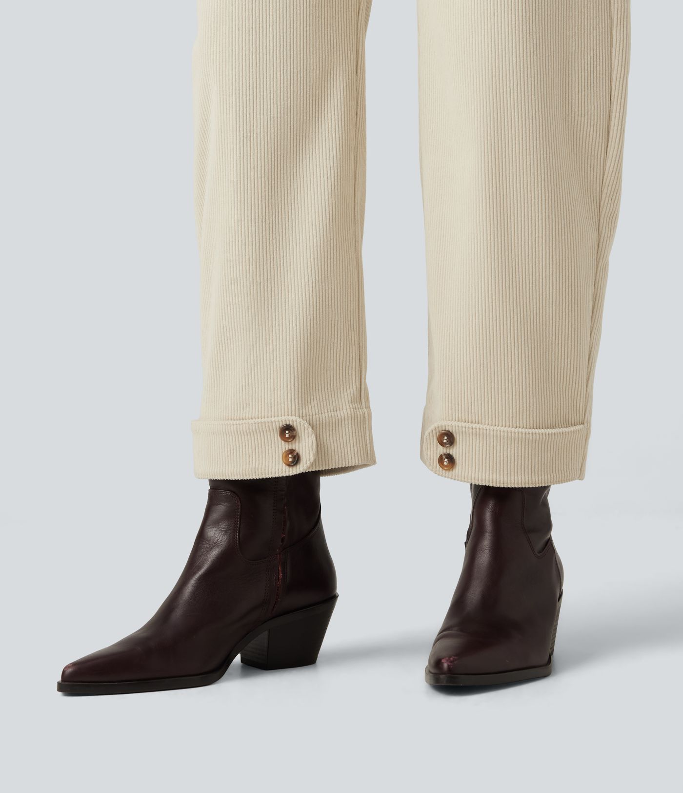 High Waisted Barrel Leg Corduroy Casual Pants with Pockets