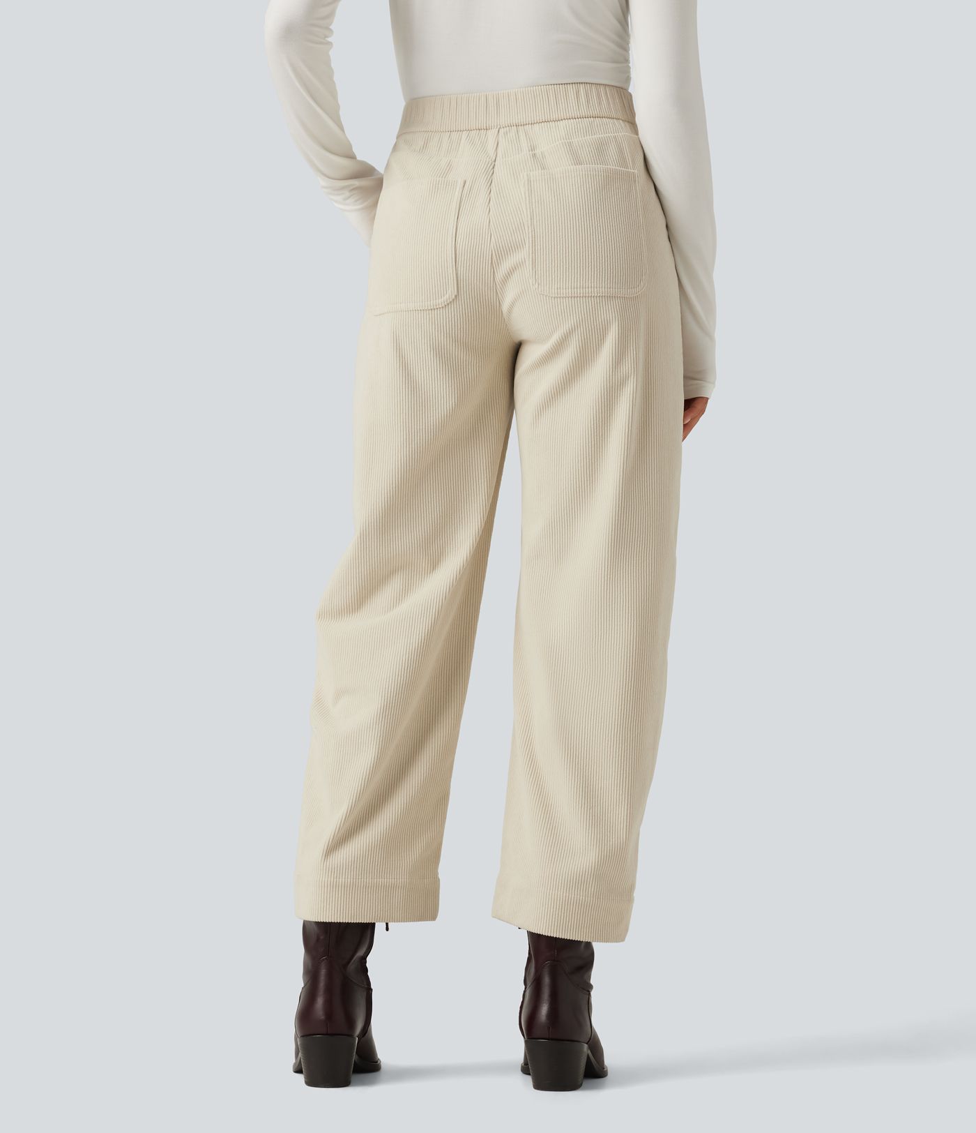 High Waisted Barrel Leg Corduroy Casual Pants with Pockets
