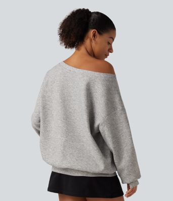 One Shoulder Long Sleeve Pullover Casual Sweatshirt with Pocket and Thumbholes