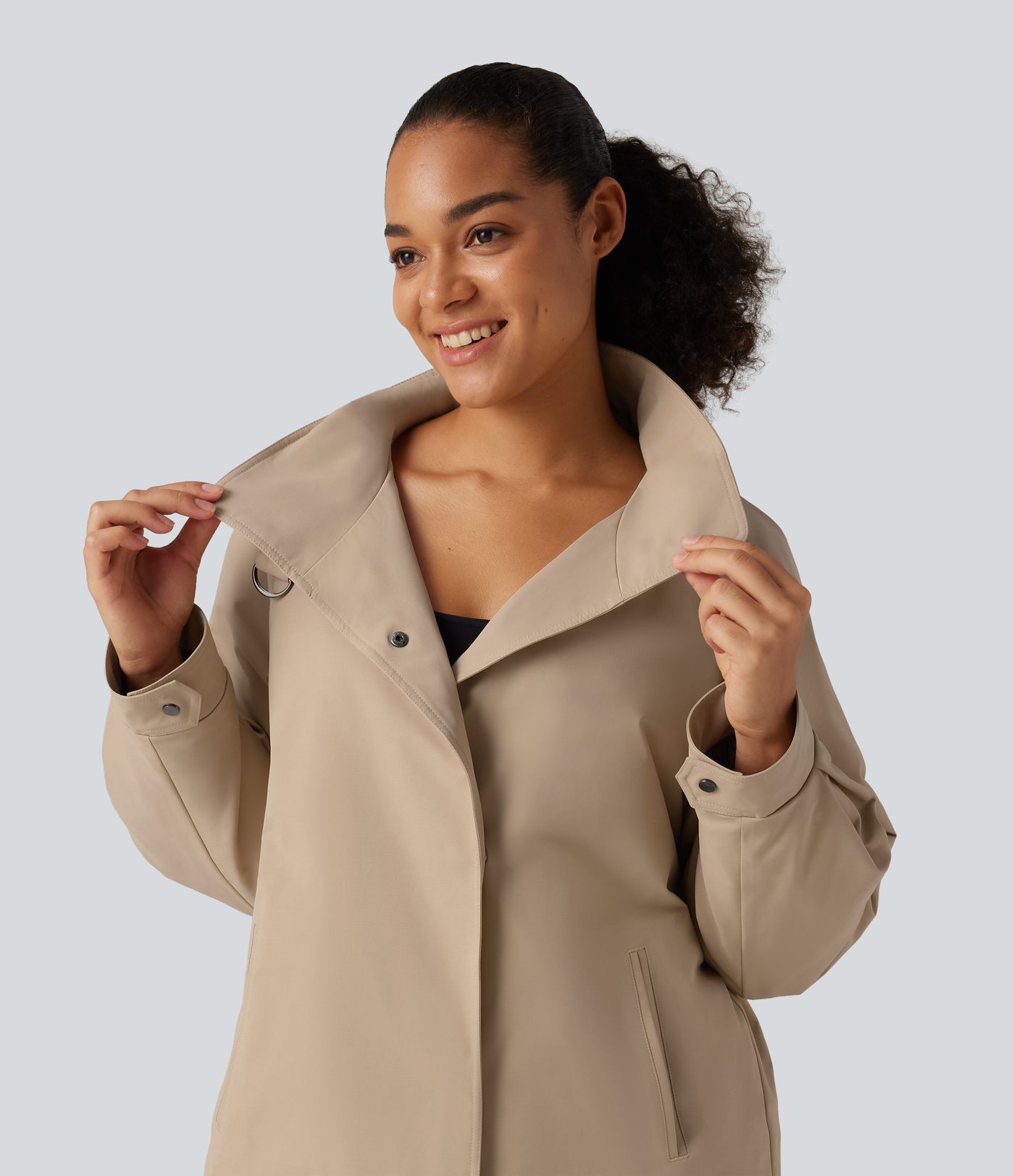 Water Repellent Lapel Collar Long Sleeve Belted Work Padded Jacket with Pockets Water Repellent Lapel Collar Long Sleeve Belted Work Padded Jacket with Pockets