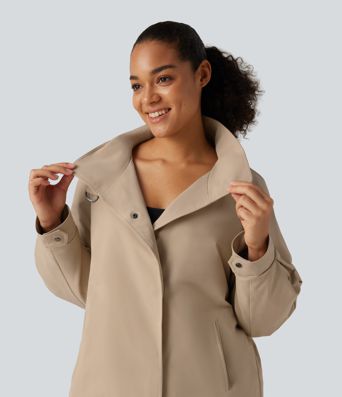 Water Repellent Lapel Collar Long Sleeve Belted Work Padded Jacket with Pockets Water Repellent Lapel Collar Long Sleeve Belted Work Padded Jacket with Pockets