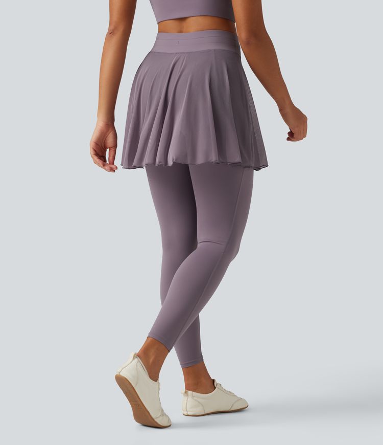 SoftlyZero™ High Waisted Drawstring Mesh Dance Skirted Leggings with Pockets