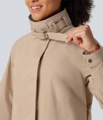 Water Repellent Lapel Collar Long Sleeve Belted Work Padded Jacket with Pockets Water Repellent Lapel Collar Long Sleeve Belted Work Padded Jacket with Pockets