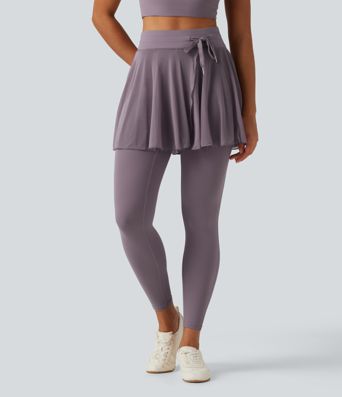 SoftlyZero™ High Waisted Drawstring Mesh Dance Skirted Leggings with Pockets