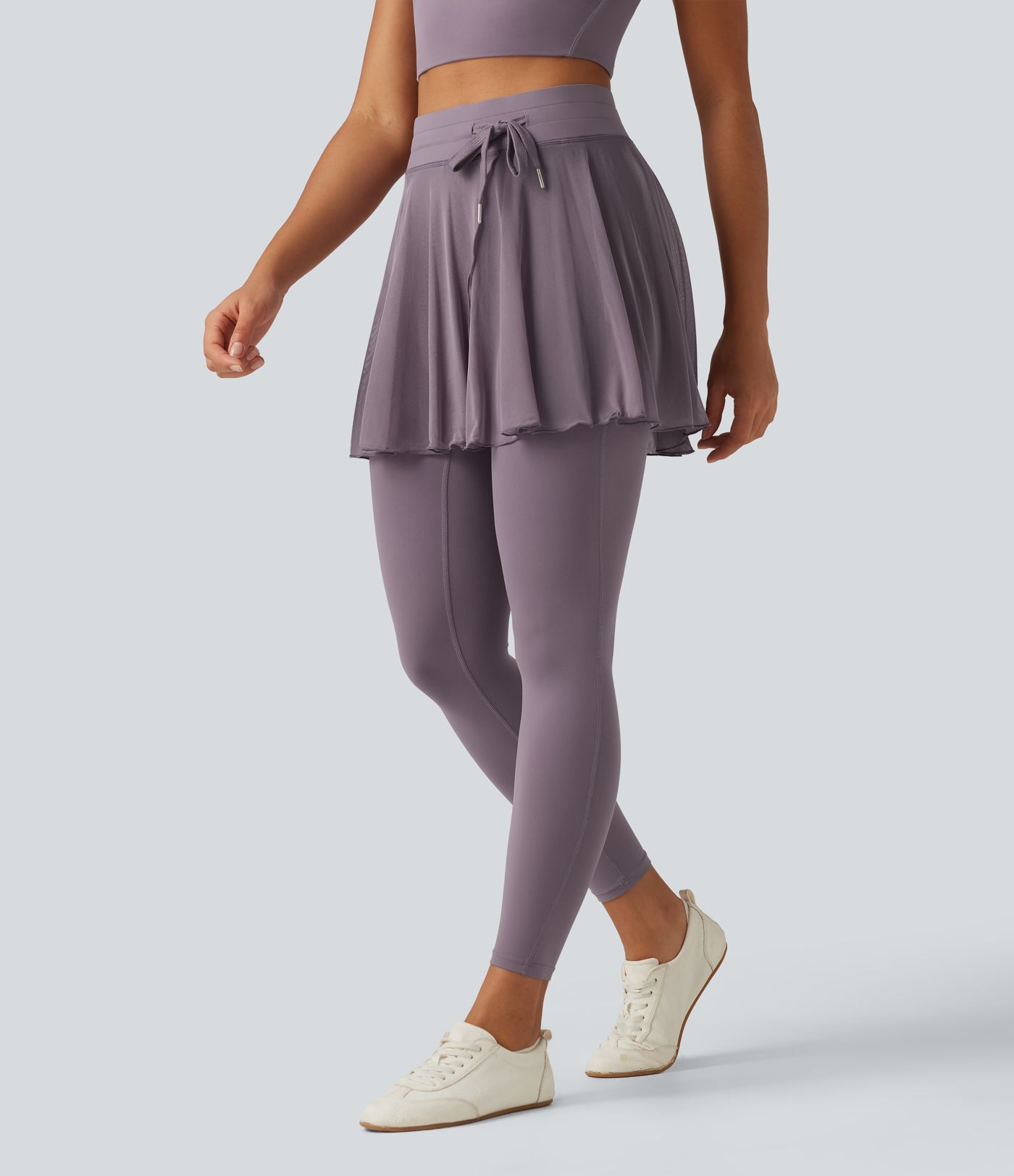 SoftlyZero™ High Waisted Drawstring Mesh Dance Skirted Leggings with Pockets