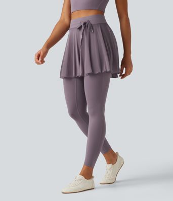 SoftlyZero™ High Waisted Drawstring Mesh Dance Skirted Leggings with Pockets