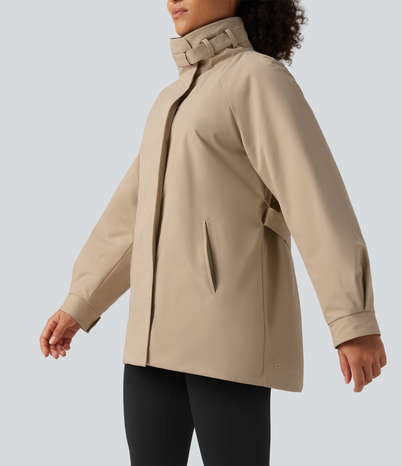 Water Repellent Lapel Collar Long Sleeve Belted Work Padded Jacket with Pockets Water Repellent Lapel Collar Long Sleeve Belted Work Padded Jacket with Pockets
