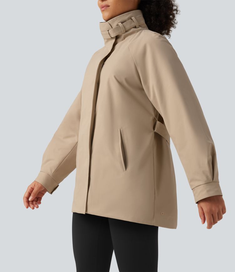 Water Repellent Lapel Collar Long Sleeve Belted Work Padded Jacket with Pockets Water Repellent Lapel Collar Long Sleeve Belted Work Padded Jacket with Pockets
