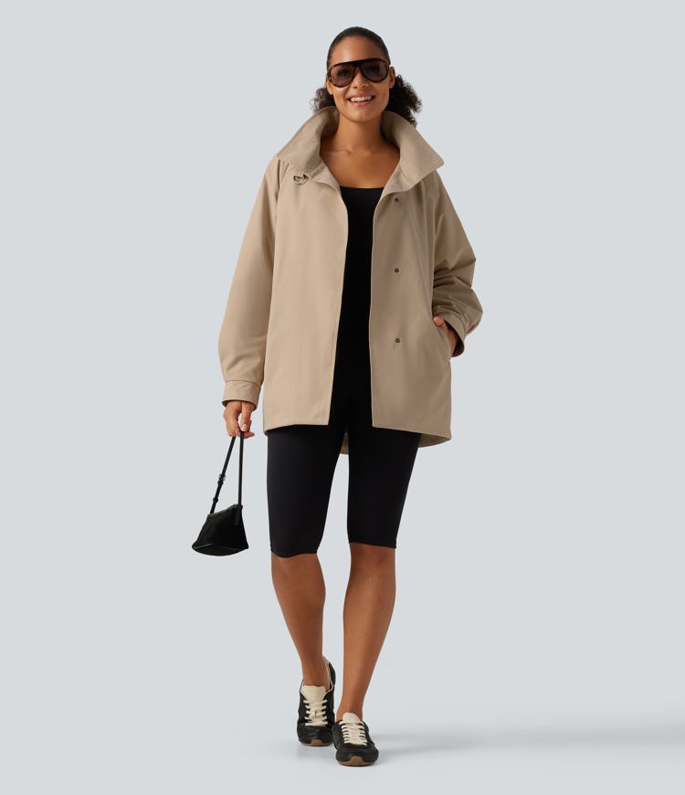 Water Repellent Lapel Collar Long Sleeve Belted Work Padded Jacket with Pockets Water Repellent Lapel Collar Long Sleeve Belted Work Padded Jacket with Pockets