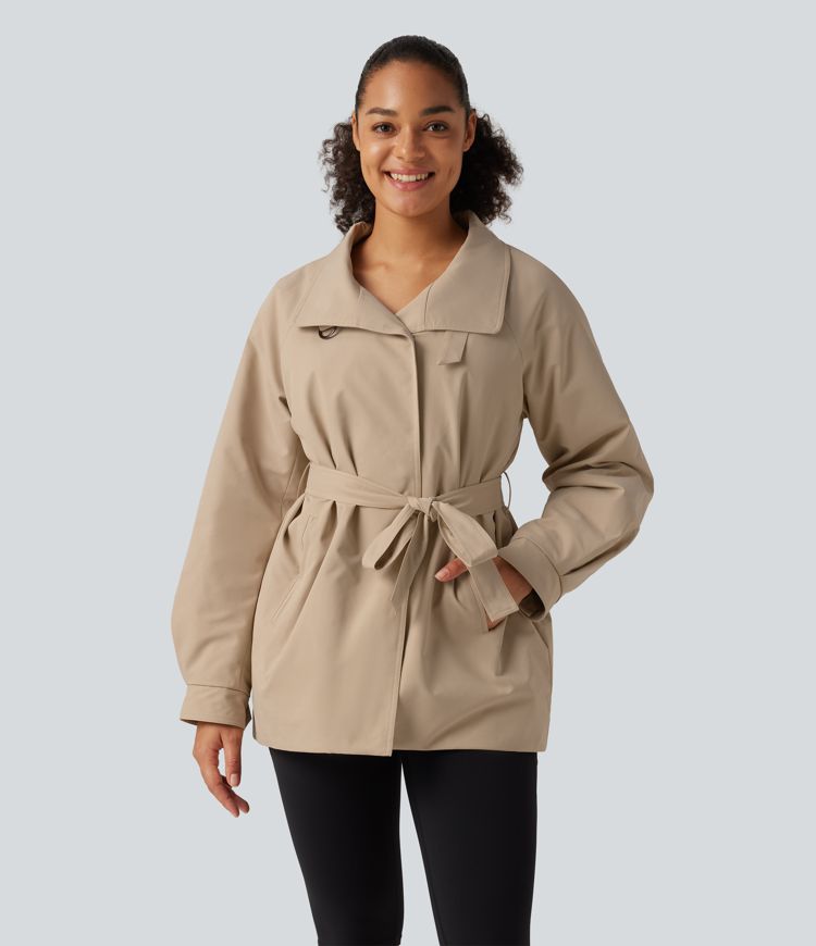 Water Repellent Lapel Collar Long Sleeve Belted Work Padded Jacket with Pockets Water Repellent Lapel Collar Long Sleeve Belted Work Padded Jacket with Pockets