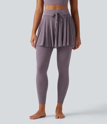 SoftlyZero™ High Waisted Drawstring Mesh Dance Skirted Leggings with Pockets