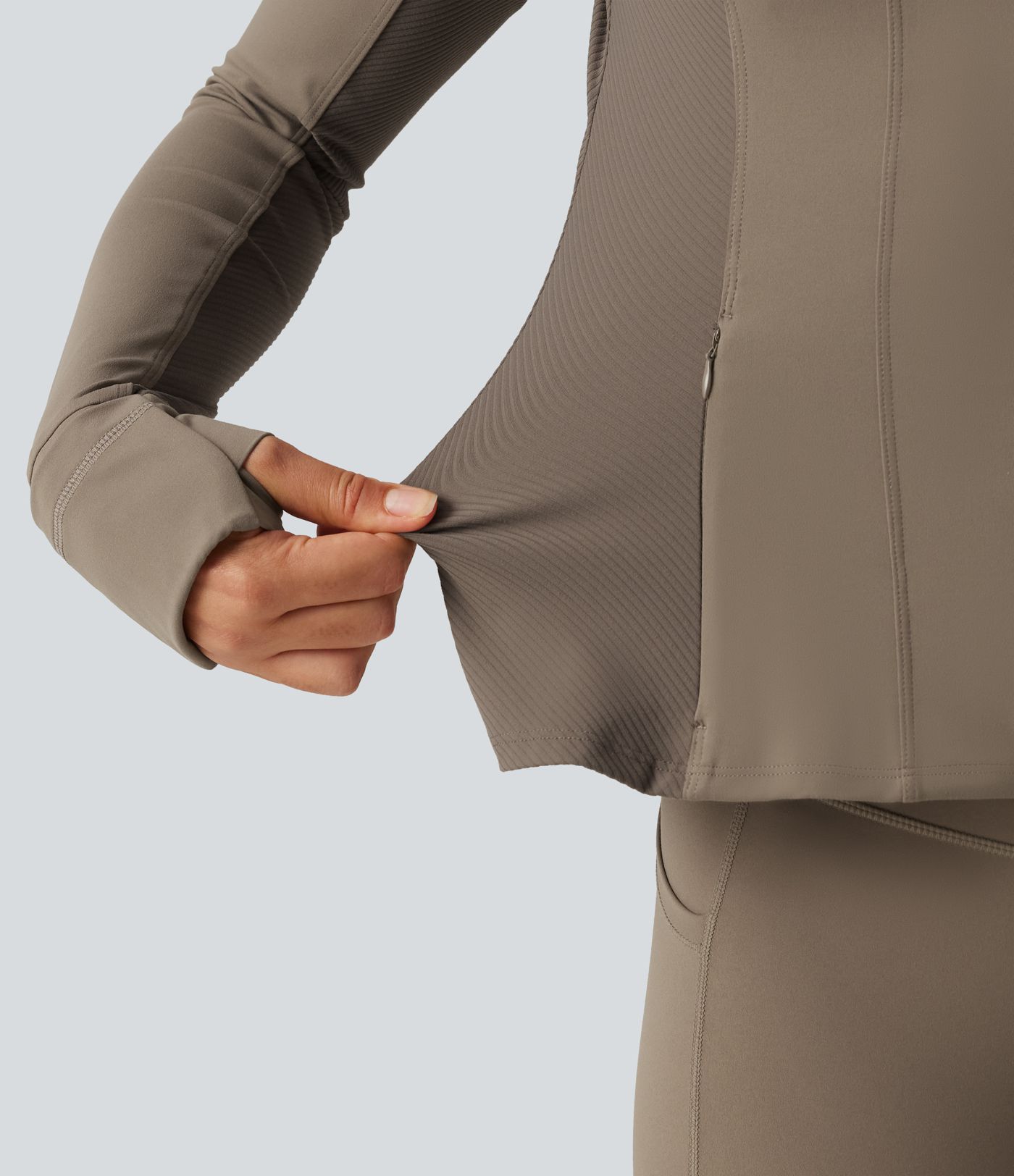 Halara UltraSculpt™ Hooded Long Sleeve Ruffle Hem Yoga Track Jacket with Pockets and  Thumb Holes