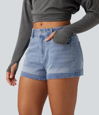 Halara Flex™ Low Rise Rolled Hem Casual Shorts 3" with Pockets Halara Flex™ Low Rise Rolled Hem Casual Shorts 3" with Pockets