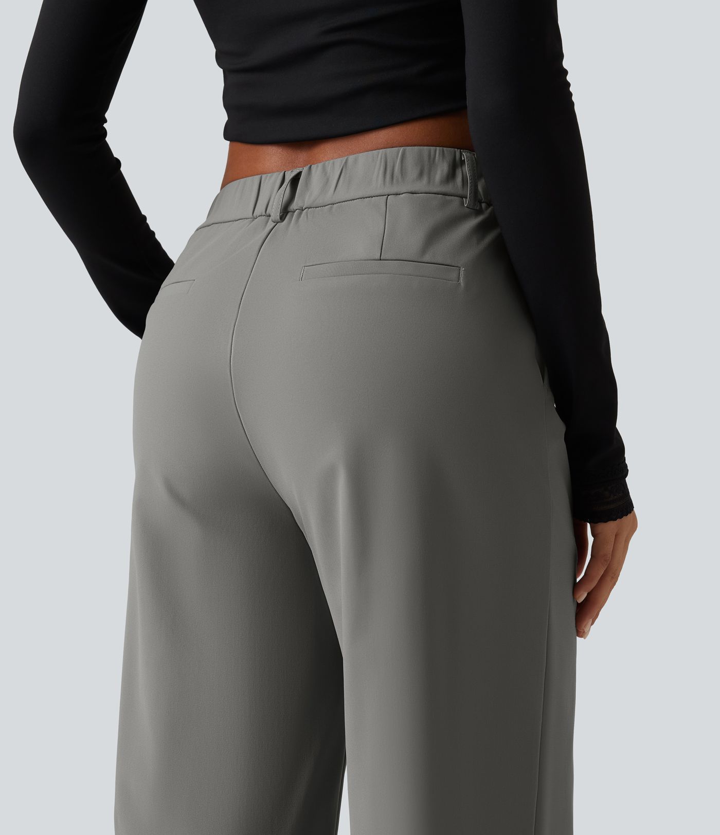Wrinkle Recovery Mid Rise Straight Leg Work Pants with Pockets