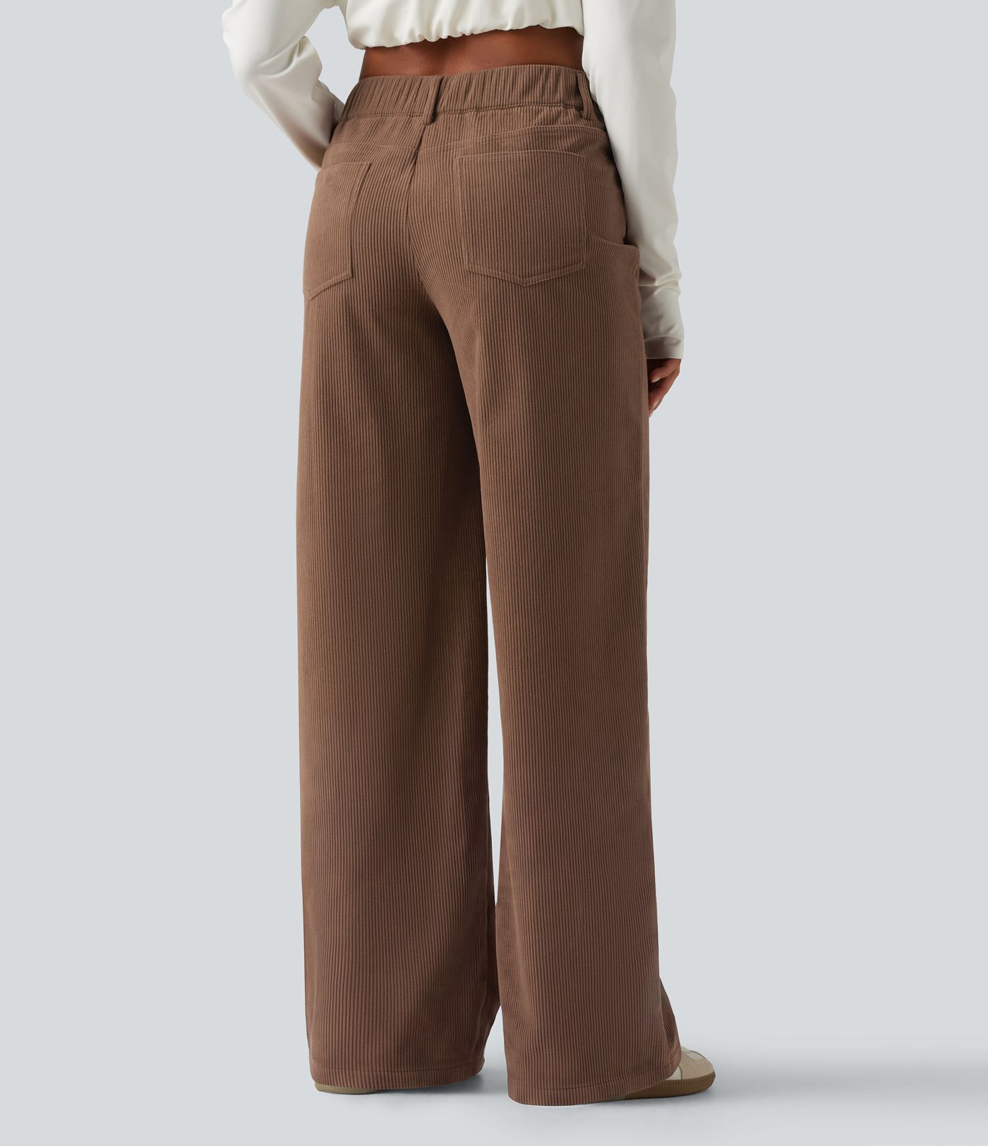 Mid Rise Asymmetric Wide Leg Corduroy Casual Pants with Pockets
