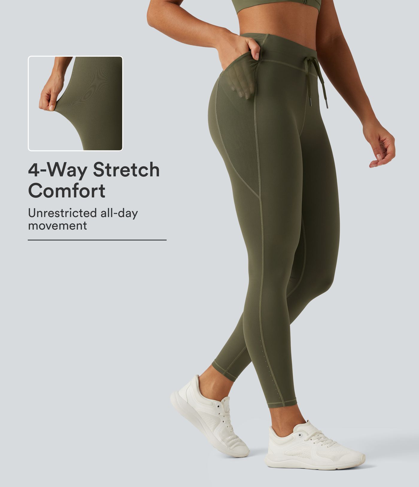 High Waisted Drawstring Contrast Mesh Quick Dry Running Leggings with Reflective Dots and Pockets High Waisted Drawstring Contrast Mesh Quick Dry Running Leggings with Reflective Dots and Pockets