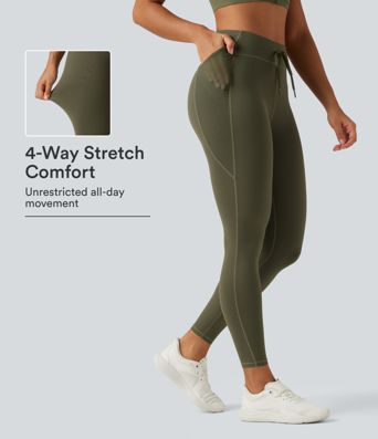 High Waisted Drawstring Contrast Mesh Quick Dry Running Leggings with Reflective Dots and Pockets High Waisted Drawstring Contrast Mesh Quick Dry Running Leggings with Reflective Dots and Pockets
