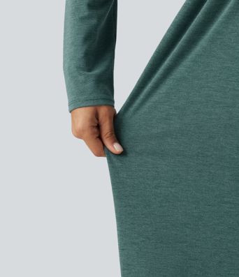 Scoop Neck Long Sleeve Built-in Bra Wide Leg Ruched Casual Jumpsuit with Pockets-Easy Peezy Edition