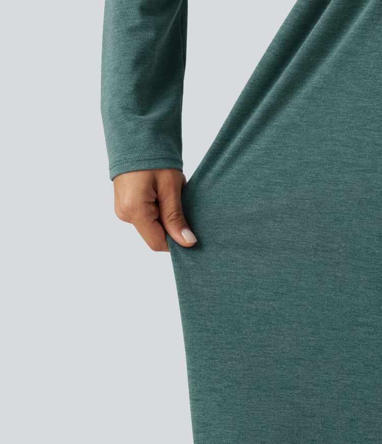 Scoop Neck Long Sleeve Built-in Bra Wide Leg Ruched Casual Jumpsuit with Pockets-Easy Peezy Edition