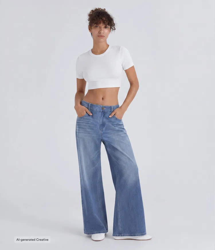 Blue Spruce Denim Halara Flex™ Low Rise Zipper Pockets Washed Baggy Wide Leg Casual Jeans / 2