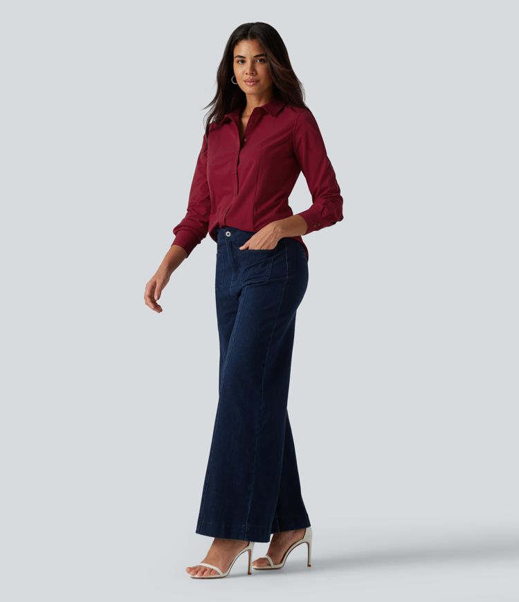 Long Sleeve Curved Hem Work Shirt