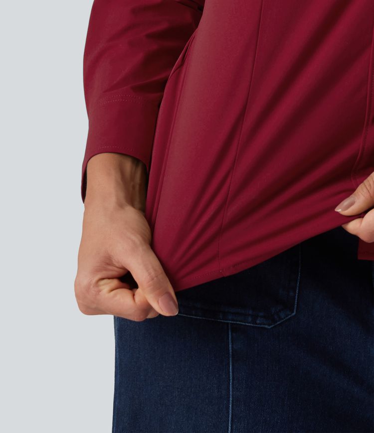 Long Sleeve Curved Hem Work Shirt