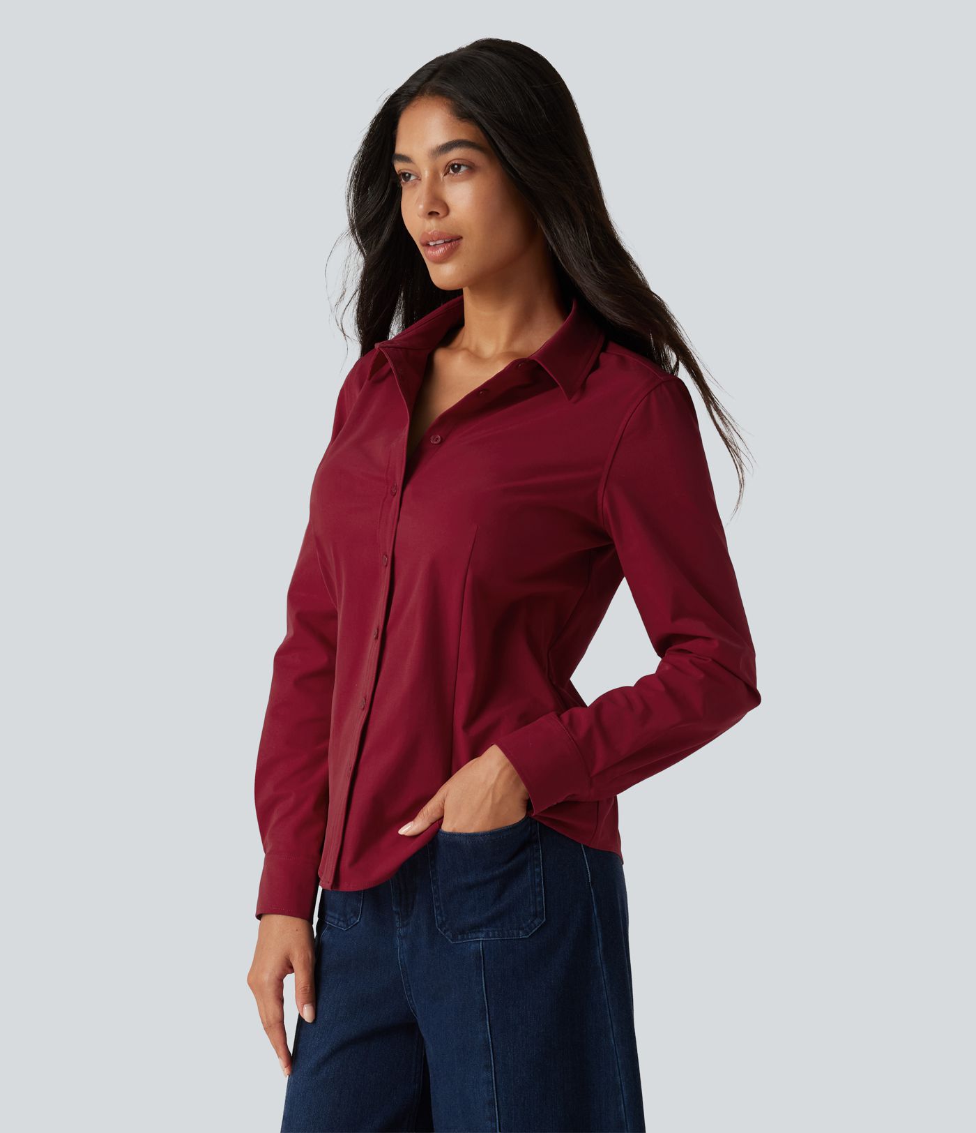 Long Sleeve Curved Hem Work Shirt