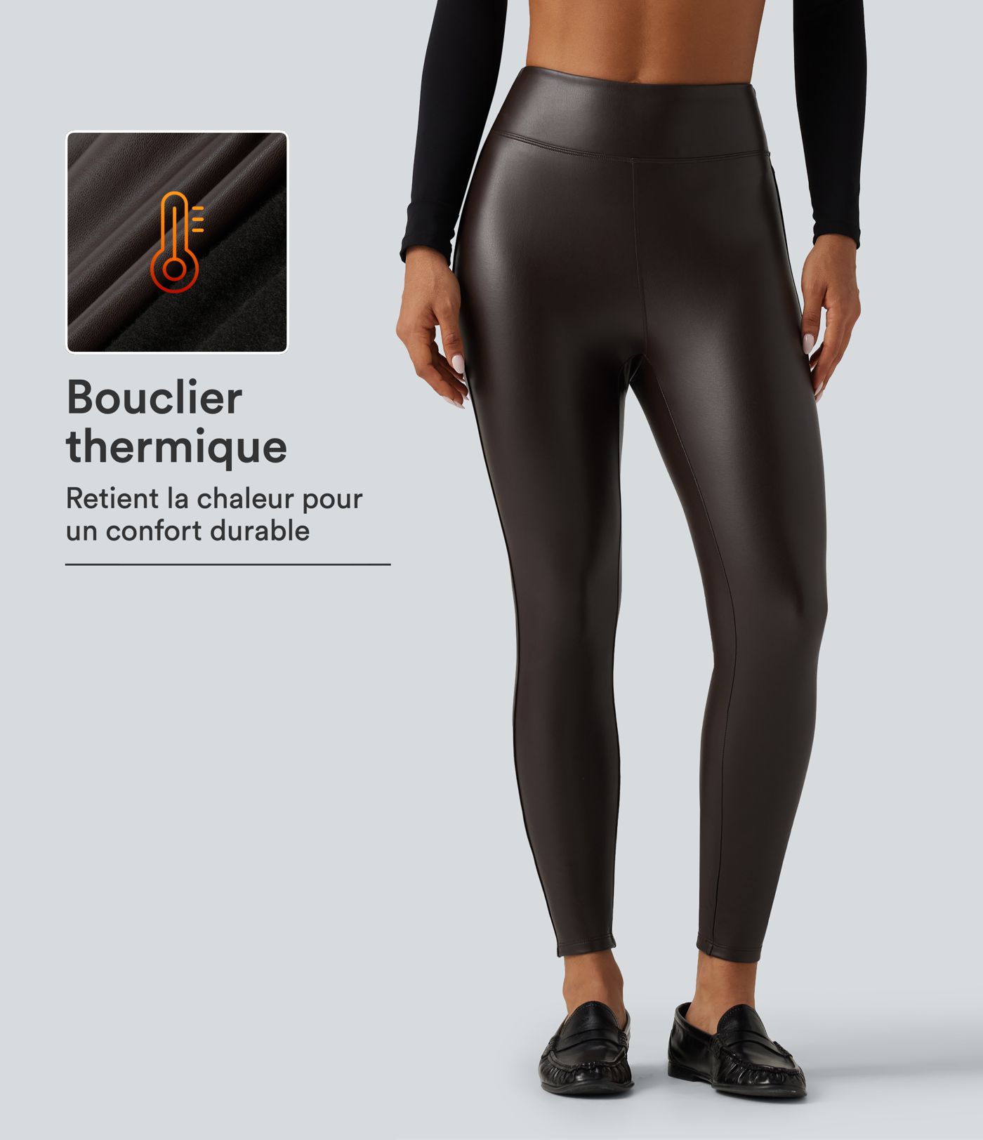 Legging skinny en simili stretch doublé polaire à taille haute avec poches Legging skinny en simili stretch doublé polaire à taille haute avec poches