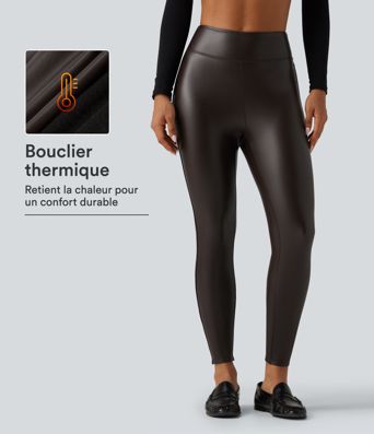 Legging skinny en simili stretch doublé polaire à taille haute avec poches Legging skinny en simili stretch doublé polaire à taille haute avec poches