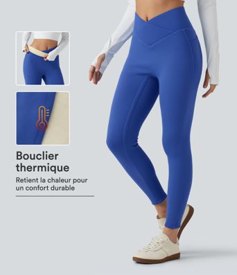 Legging de yoga SoftlyZero™ à taille haute avec taille croisée et doublure polaire avec poches